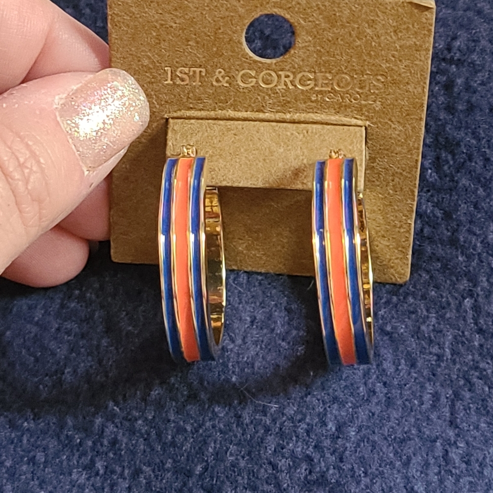 Orange and blue hoop earrings